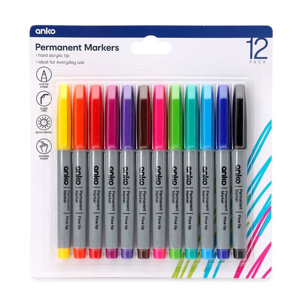 Permanent Markers 12 Pack - Anko