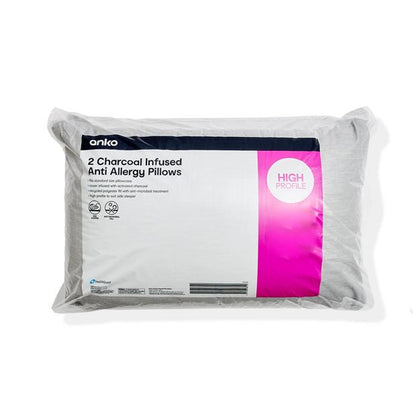 Charcoal Infused Anti Allergy Pillows, 2 Pack - Anko