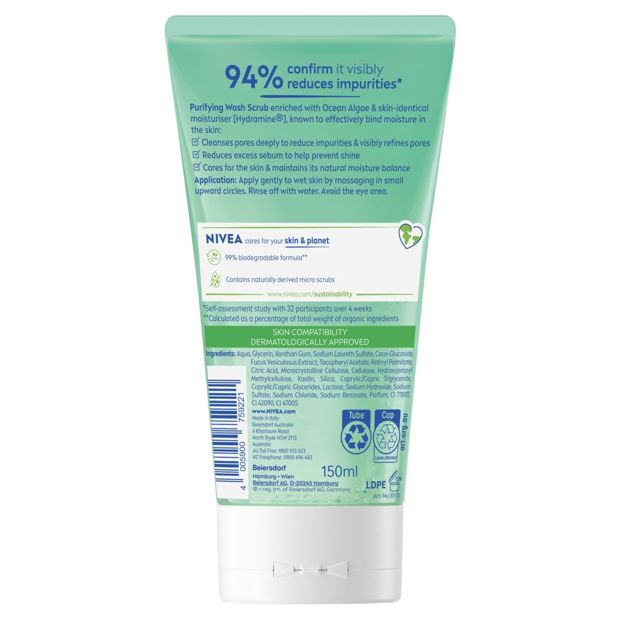 Nivea Purifying Wash Scrub 150ml - Ocean Algae