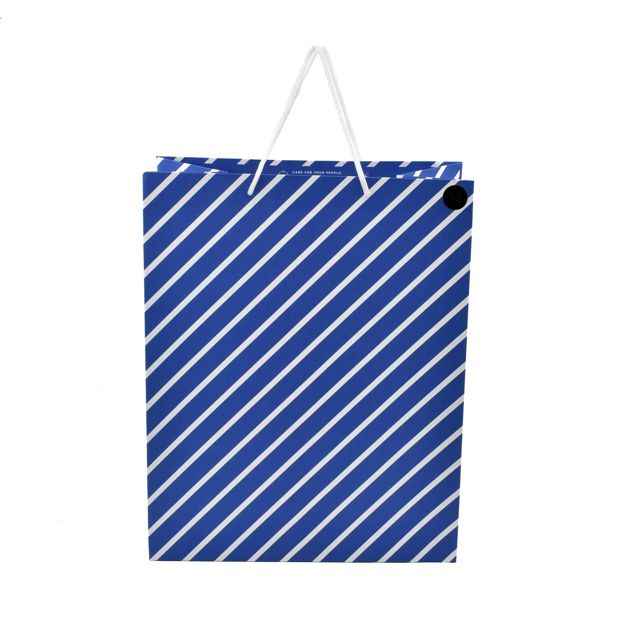 Hallmark Large Blue Diagonal White Stripe Gift Bag