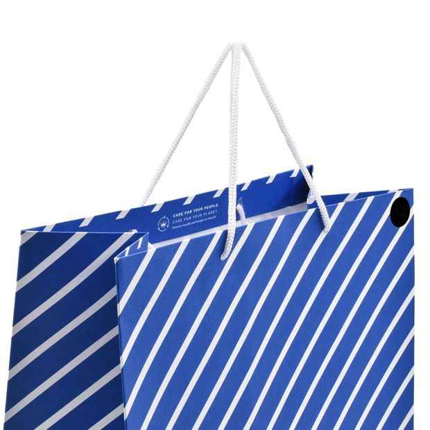 Hallmark Large Blue Diagonal White Stripe Gift Bag