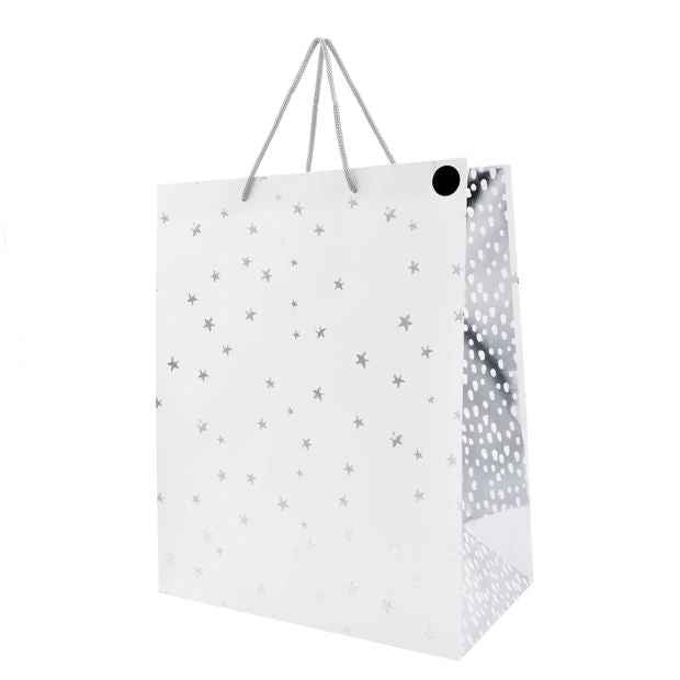 Hallmark White Silver Stars Gift Bag - Large