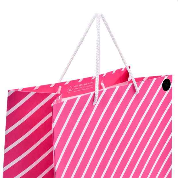 Hallmark Pink Diagonal White Stripe Gift Bag - Large