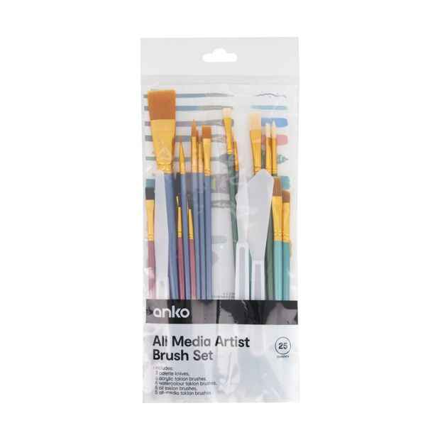 All Media Artist Brush Set, 25 Pack - Anko