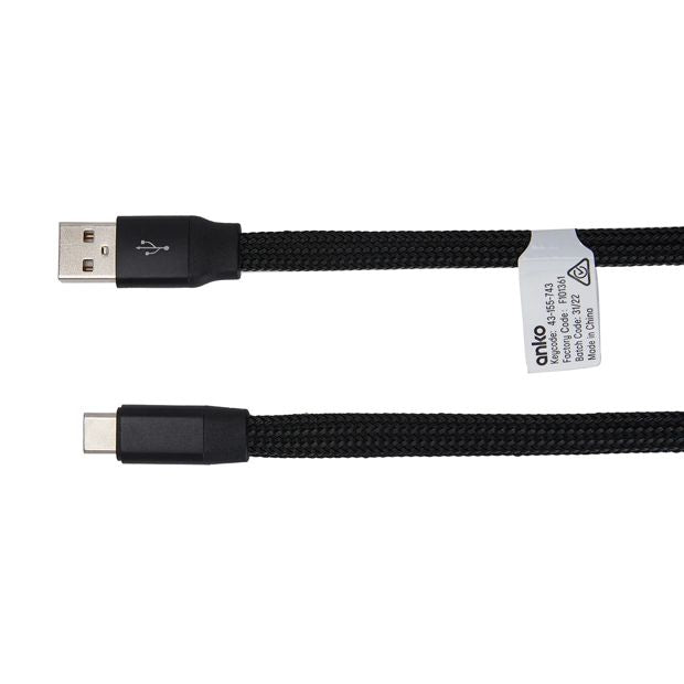 USB-A to USB-C Retractable Universal Cable, 1m - Anko