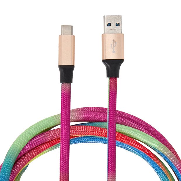 USB-A to USB-C Rainbow Cable, 2m - Anko