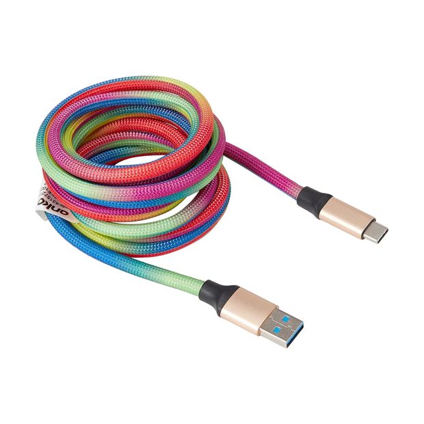 USB-A to USB-C Rainbow Cable, 2m - Anko
