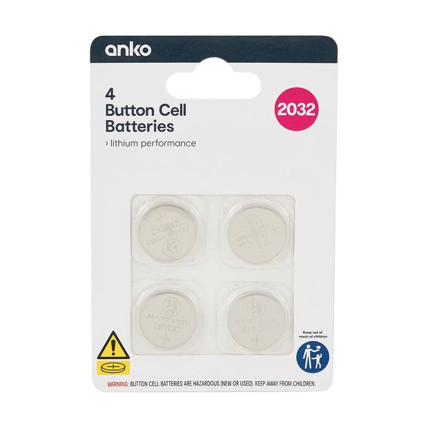 Button Cell Batteries CR2032, 4 Pack - Anko