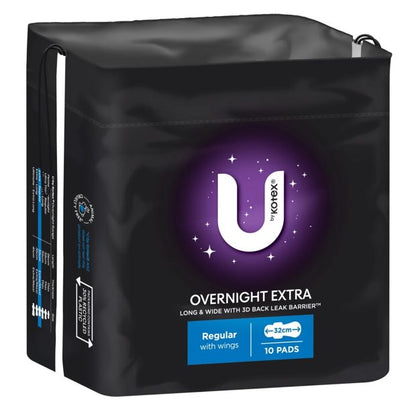 U by Kotex 10 Pack Extra Overnight Pads with Wings