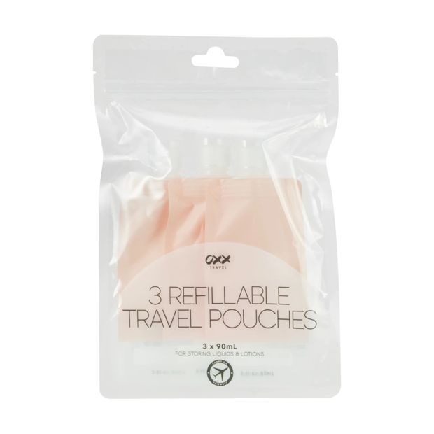 3 Pack Refillable Travel Pouches - Rose