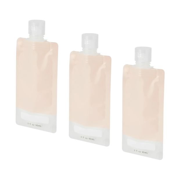 3 Pack Refillable Travel Pouches - Rose