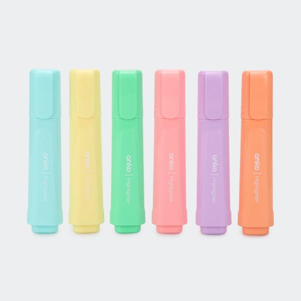 Pastel Highlighters, 6 Pack - Anko