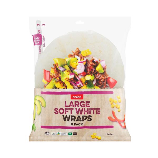 COLES BRAND WHITE LARGE JUMBO WRAPS 8PK