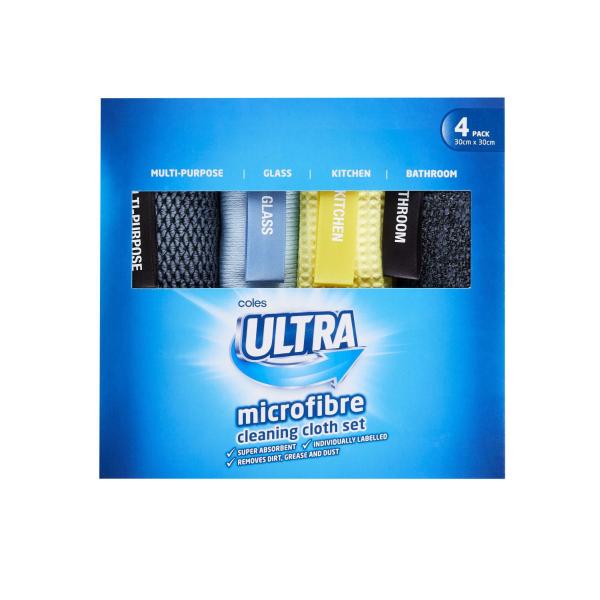 COLES ULTRA MICROFIBRE CLOTH SET 4PK