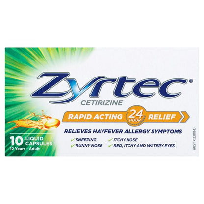10 Pack Zyrtec Rapid Acting Hayfever Allergy Relief Antihistamine Liquid Capsules