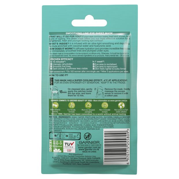 Garnier SkinActive Hydra Bomb Eye Sheet Mask 6g - Hyaluronic Acid and Coconut Water