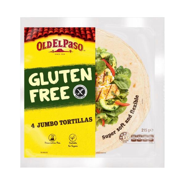 OLD EL PASO GLUTEN FREE JUMBO TORTILLAS BURRITO 4 PACK 215G
