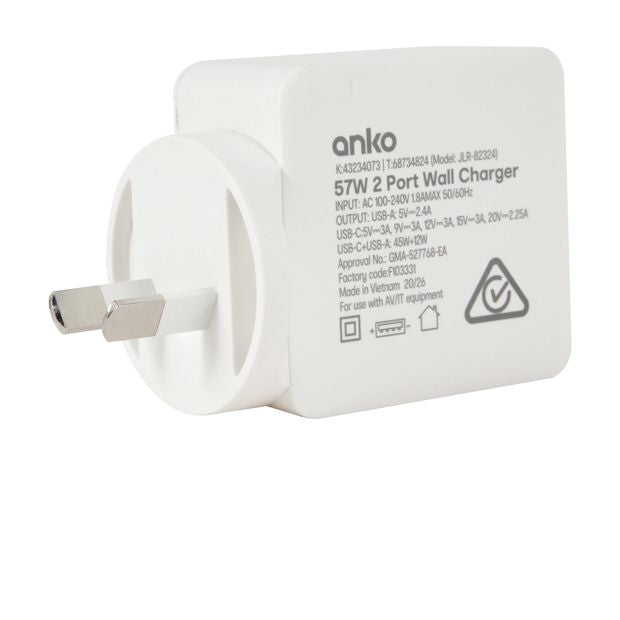 USB-C and USB-A 2 Wall Charger - Anko