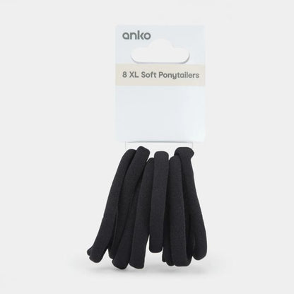 8 Pack Extra Large Soft Ponytailers - Black