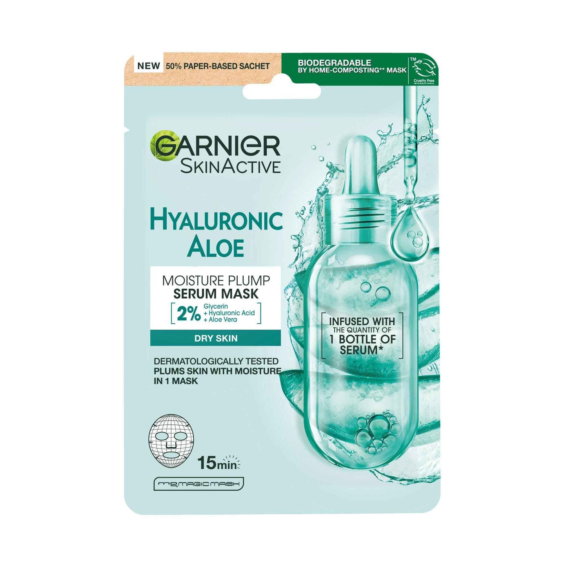 Garnier Skin Naturals Hyaluronic Aloe Serum Sheet Mask - Hyaluronic Acid and Organic Aloe Vera