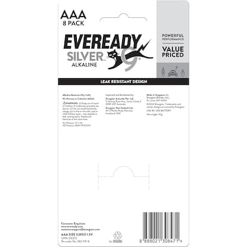 Eveready Silver AAA Alkaline Batteries 8 pack