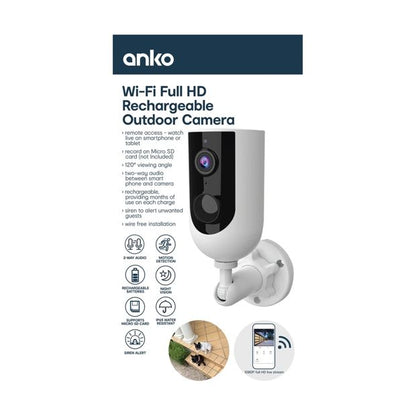 Smart Wi-Fi Full HD Rechargeable Battery Outdoor Camera - Anko