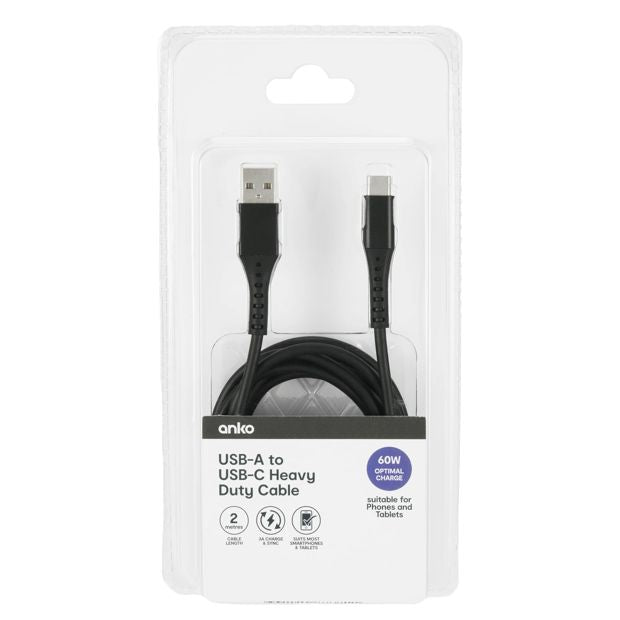 USBC Heavy Duty Cable, 2m - Anko