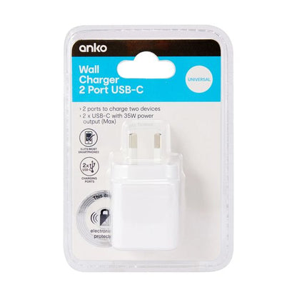 35W USB-C Dual Wall Charger - Anko
