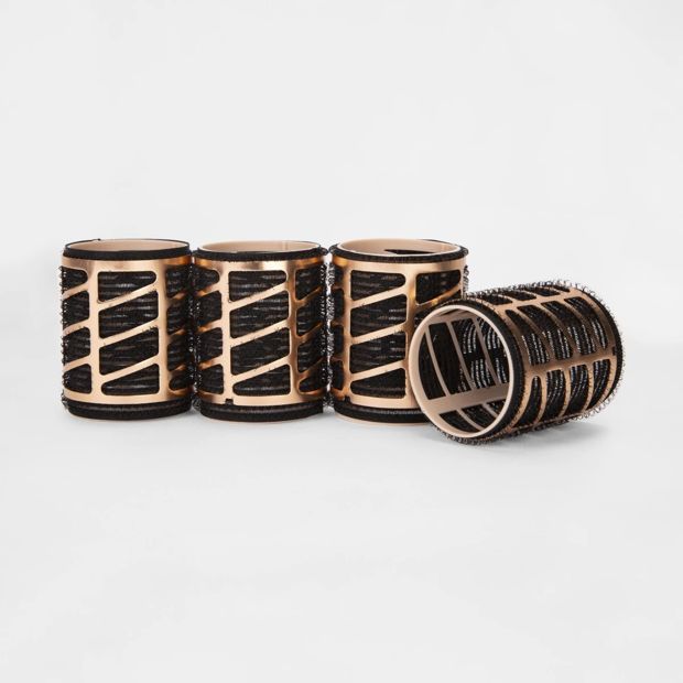 4 Pack Thermal Blow Dry Rollers - Large, Black and Gold Look