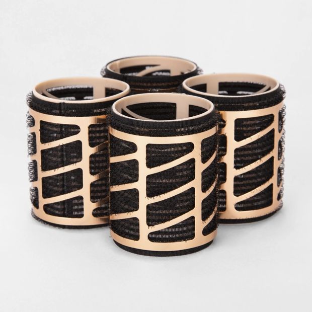 4 Pack Thermal Blow Dry Rollers - Large, Black and Gold Look