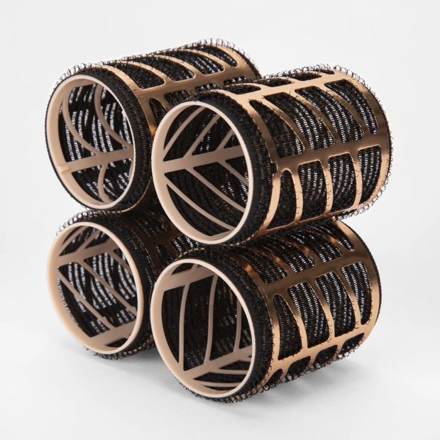 4 Pack Thermal Blow Dry Rollers - Large, Black and Gold Look