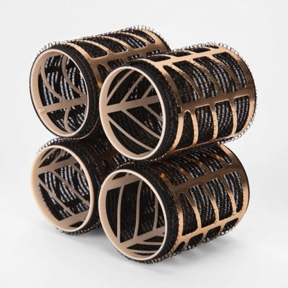 4 Pack Thermal Blow Dry Rollers - Large, Black and Gold Look