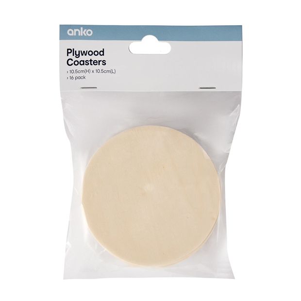 Plywood Coasters, 16 Pack - Anko