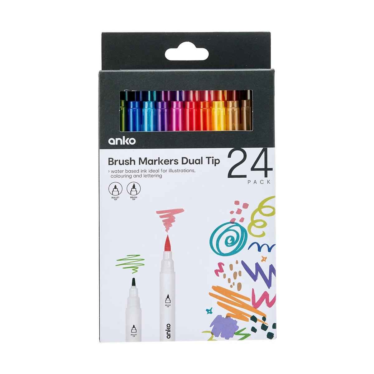 24 Pack Dual Tip Brush Markers