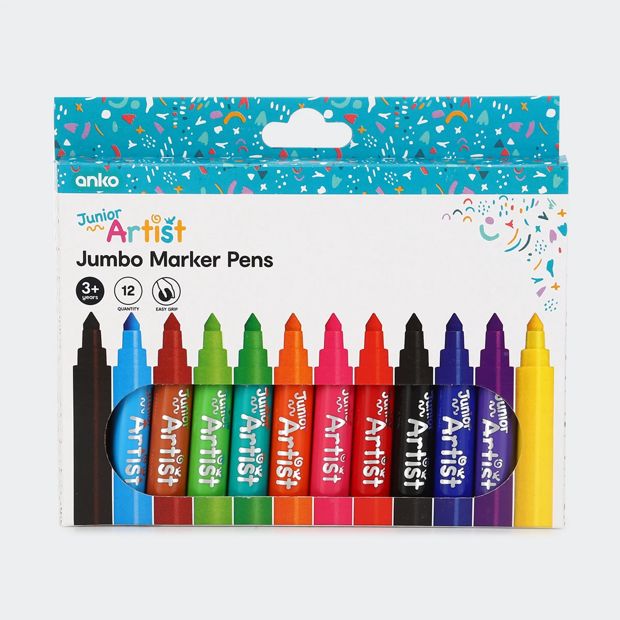 Junior Artist Jumbo Marker Pens, 12 Pack - Anko