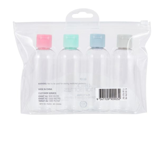 4 Pack Travel Solutions Flip Top Bottles