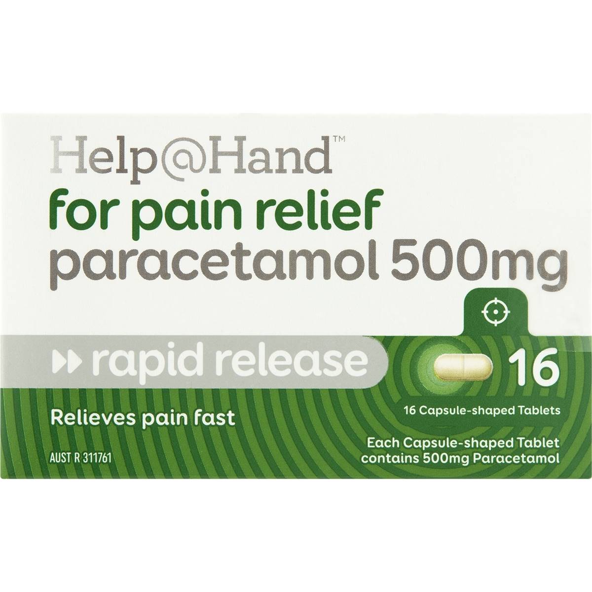 Help@Hand For Pain Relief Paracetamol 500mg Rapid Release Tablets 16 pack