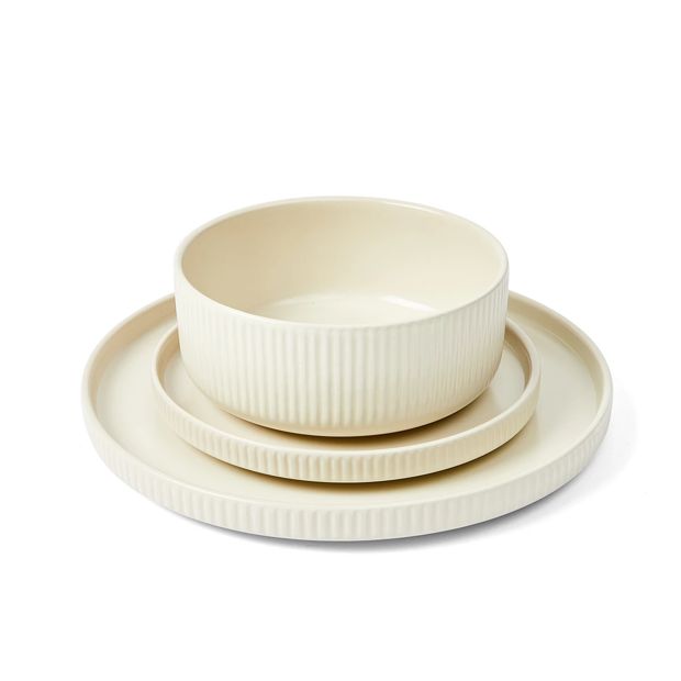 Taupe Linear 12 Piece Dinner Set - Anko