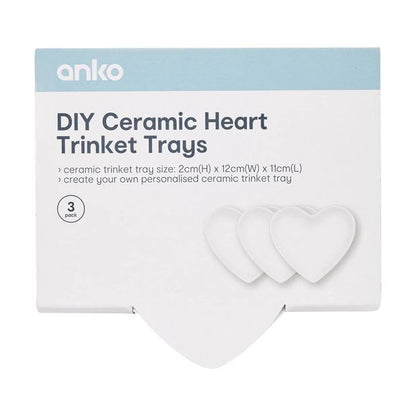 DIY Ceramic Heart Trinket Trays, 3 Pack - Anko