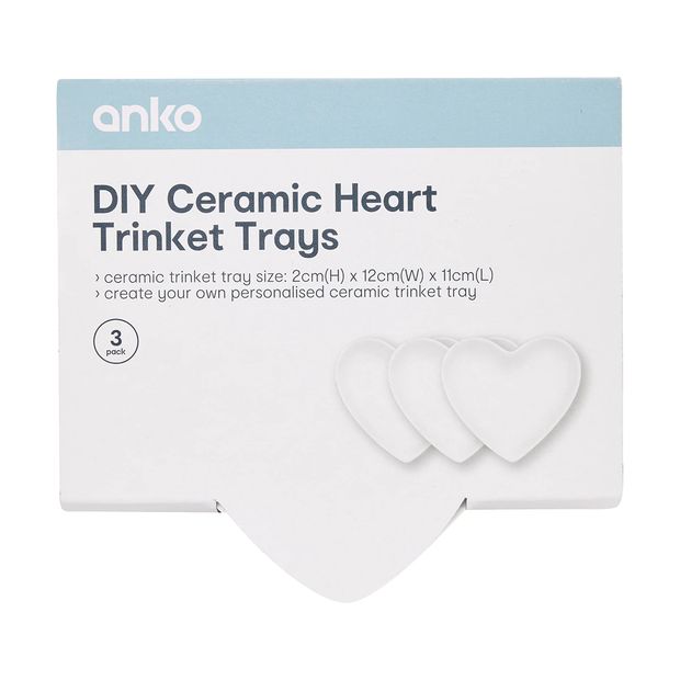 DIY Ceramic Heart Trinket Trays, 3 Pack - Anko