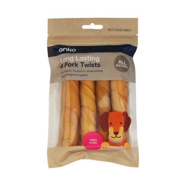 Pet Treat Pork Twist, 4 Pack - Anko
