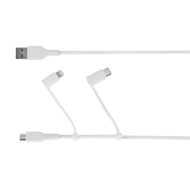 3-in-1 Travel Cable, White - Anko