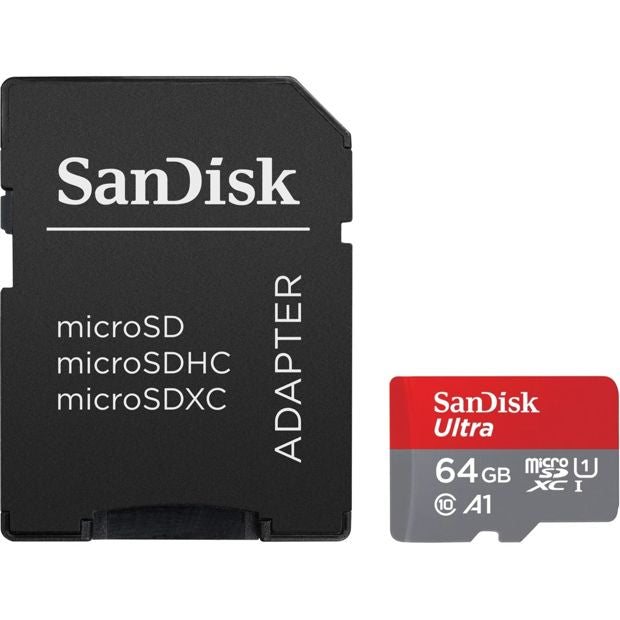 SanDisk Ultra MicroSD with MicroSDHC and MicroSDXC Adapter SQUAB - 64GB