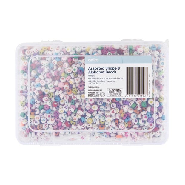 Assorted Shape & Alphabet Beads Set, Brights - Anko