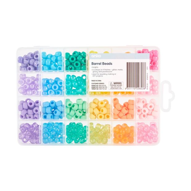Barrel Beads Set, Brights - Anko