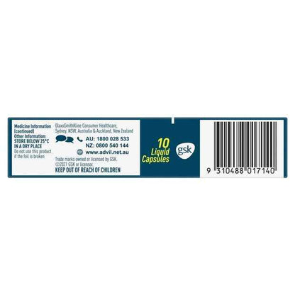 10 Pack Advil Ibuprofen Liquid Capsules 200mg