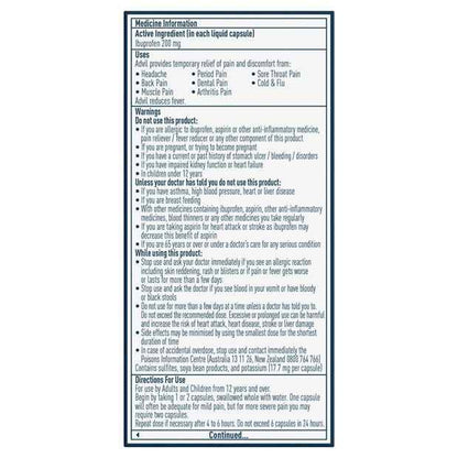 10 Pack Advil Ibuprofen Liquid Capsules 200mg