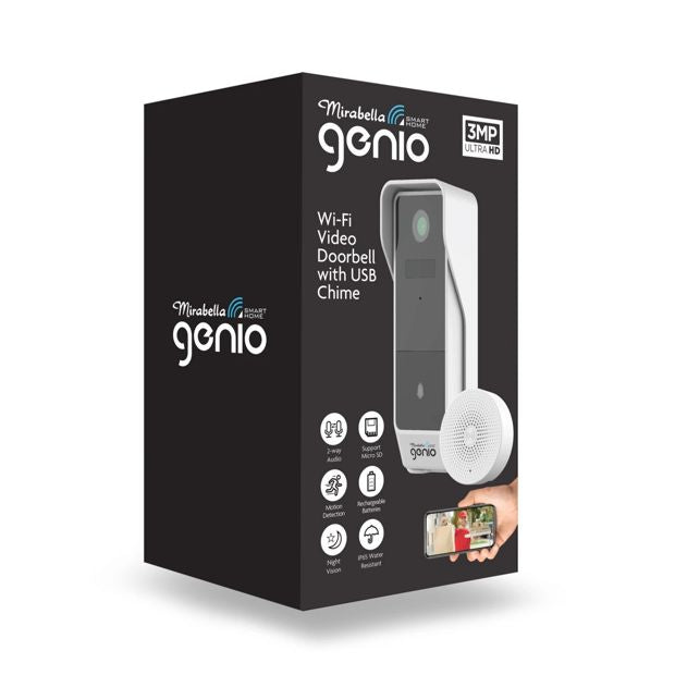 Wi-Fi 3MP Battery Doorbell with USB Chime - Mirabella Genio
