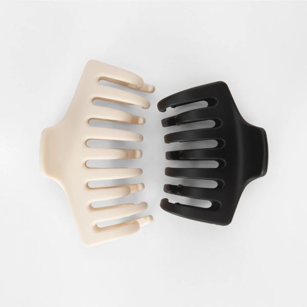 OXX Haircare 2 Pack Bone and Black Medium and Small Barrel Triple Grip Claw Hair Clips