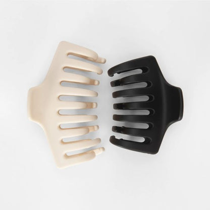 OXX Haircare 2 Pack Bone and Black Medium and Small Barrel Triple Grip Claw Hair Clips